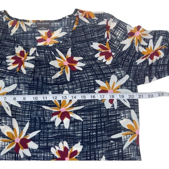 VAN HEUSEN Women SZ M Navy Blue Floral Basic Casual Top Blouse Ruffle 3/4 sleeve - Picture 5 of 16